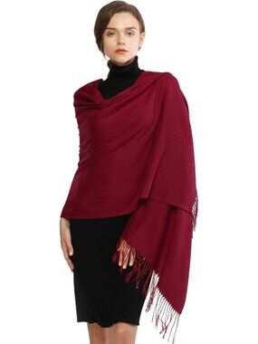 Women's Dark Red Wedding Bridal Scarf Pashmina Shawls Long Large Scarves